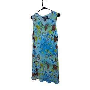 A Wild Thyme Floral V-Neck Sleeveless Midi Dress Blue Green Yellow Women Size 14